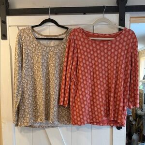 LL Bean & Kim Roger’s Patterned long sleeved tops - Beige & rust orange size XL